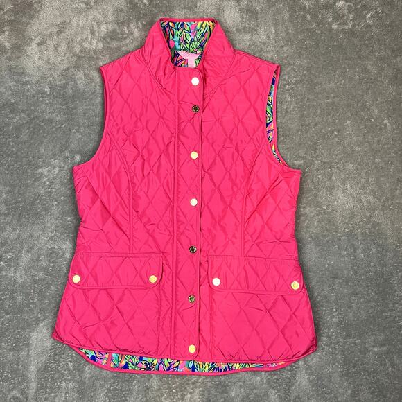 Lilly Pulitzer Jackets & Blazers - Lilly Pulitzer Puffer Vest Womens L Pink Preppy Golf Coquette